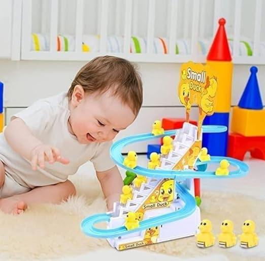 Small Duck Climbing Stairs toy with music notes and LED lights