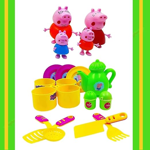 Full Peppa Pig Tea Party Set showing 4 figurines and all accessories