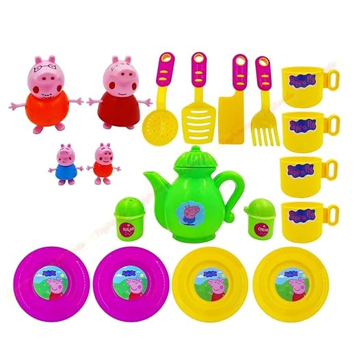 All 19 pieces of Peppa Pig Tea Party Set laid out flat