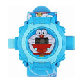 Doraemon digital projection watch front view showing LCD display and blue Doraemon face